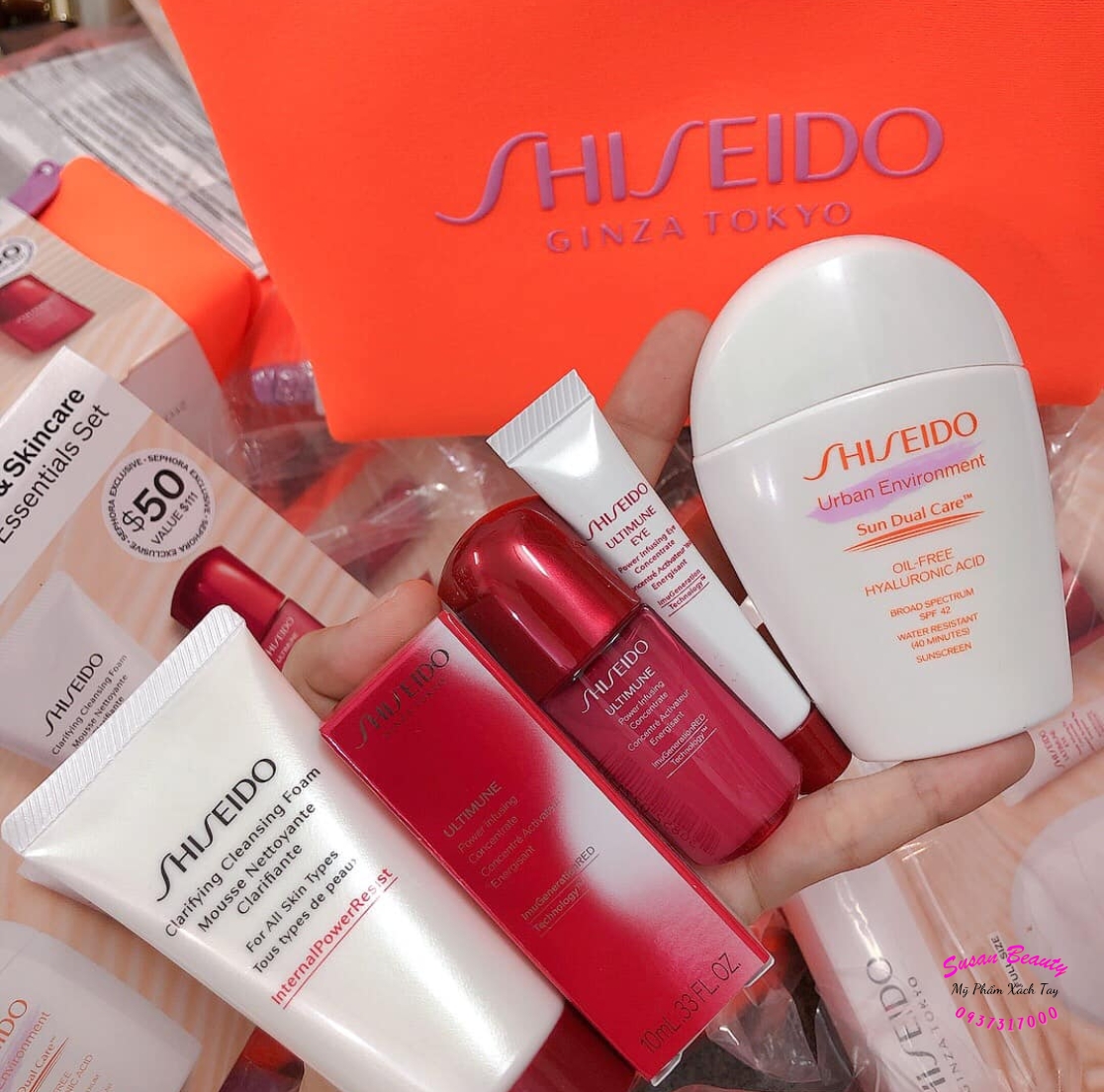SET DƯỠNG DA SHISEIDO 4 MÓN (KEM CHỐNG NẮNG 50ML+SỮA RỬA MẶT 50ML+SERUM 10ML+KEM MẮT 5ML)