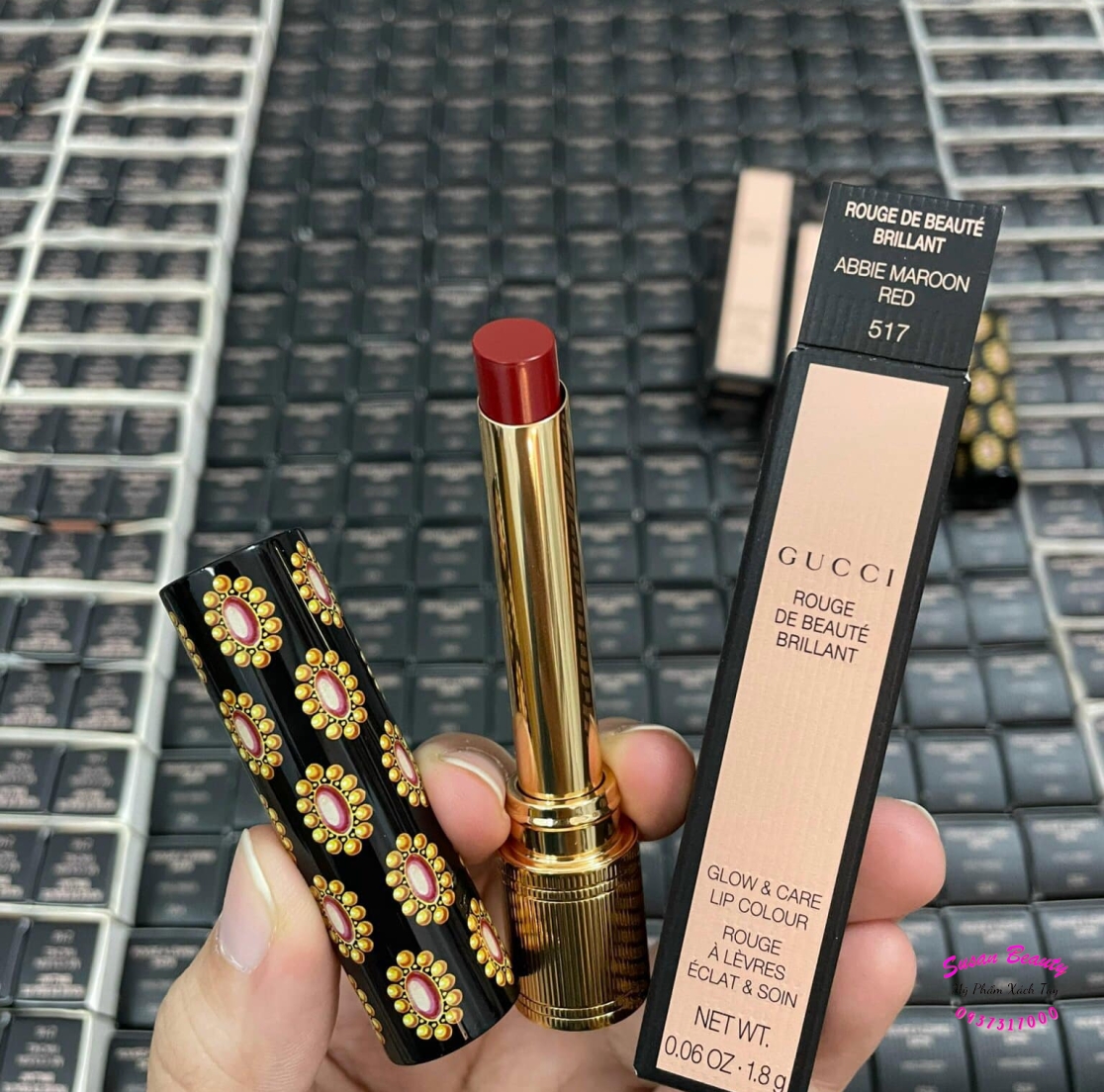 SON GUCCI 1.8G 517 ABBIE MAROON RED FULLBOX