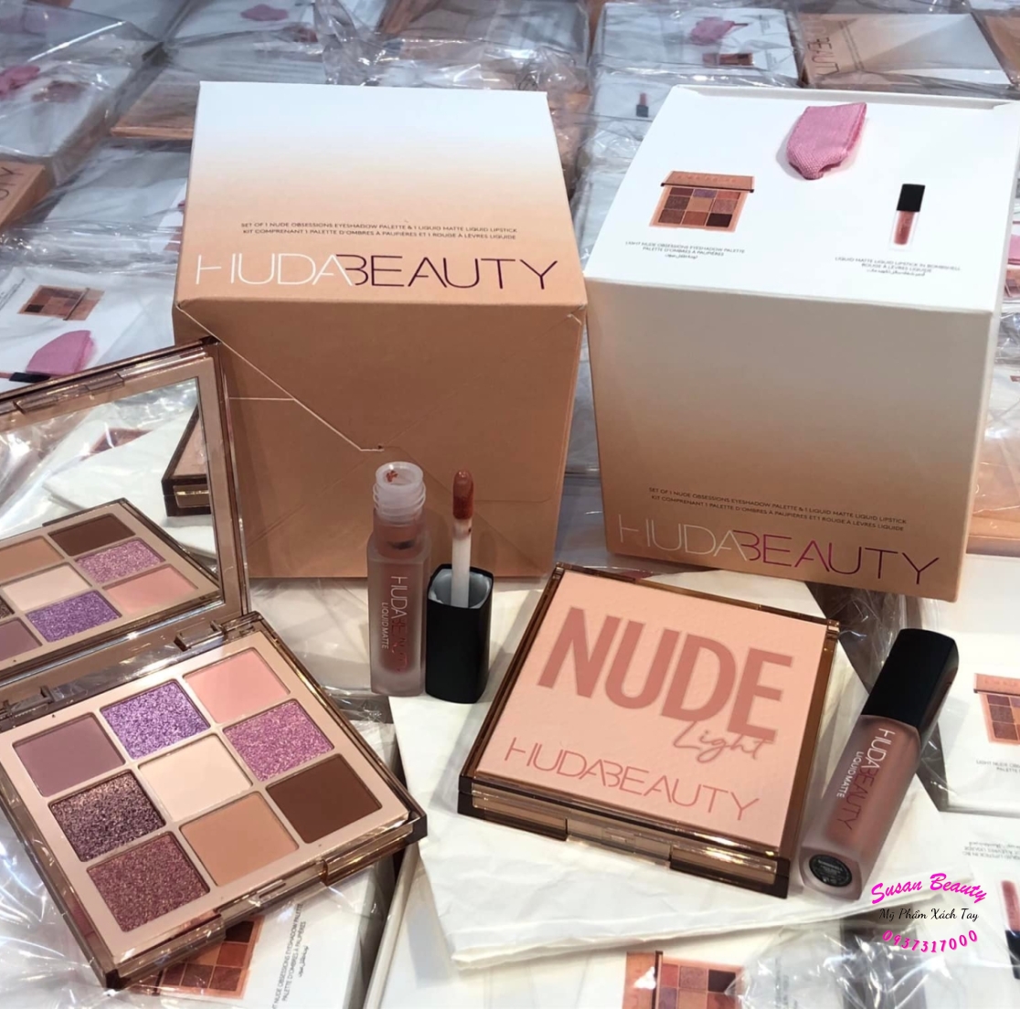 SET MAKEUP HUDABEAUTY PHẤN MẮT 9 MÀU + SON KEM MATTE
