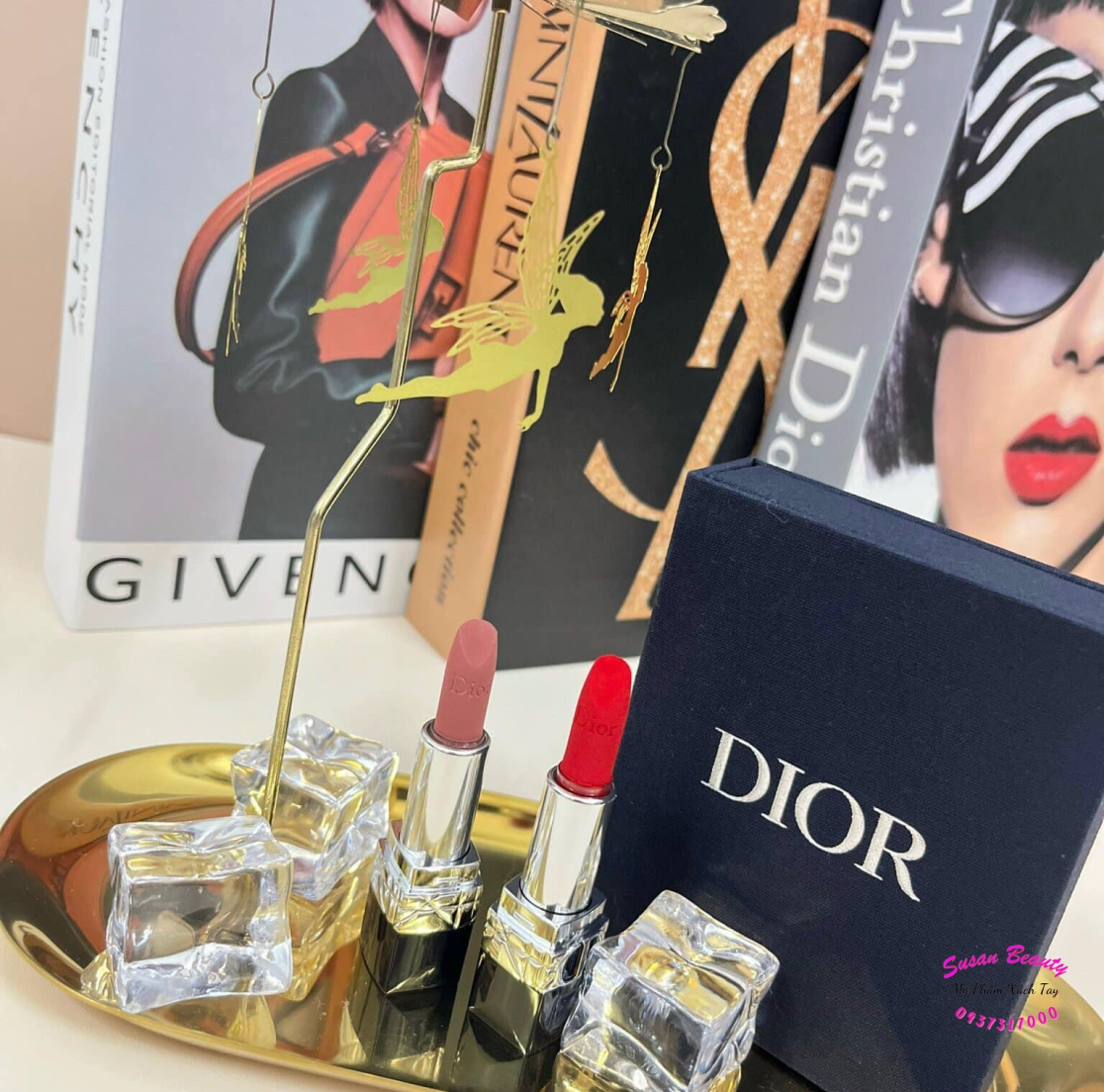 SET DIOR 2 SON VELVET MINI (MÀU 999 + MÀU 100)